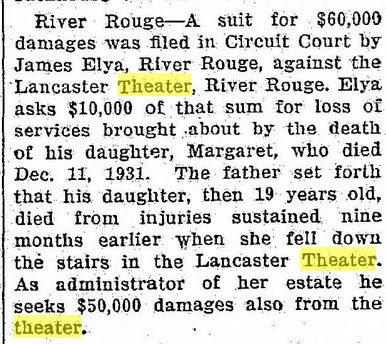 Lancaster Theatre - May 25 1933 Lawsuit